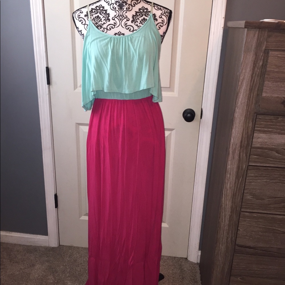 Fuchsia/teal maxi!! Top has overlay